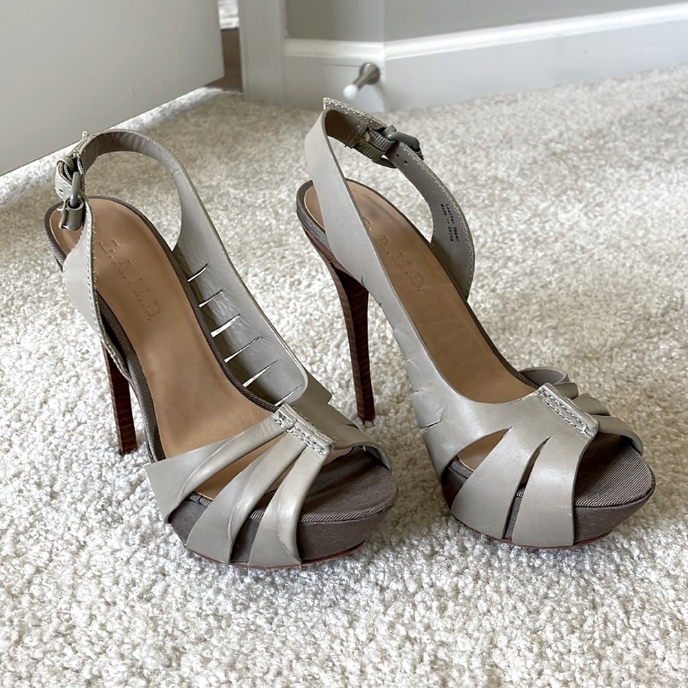 L.A.M.B. Stilettos in Gray Leather